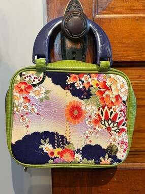 Cris Notti Floral Kimono Print Travel Cosmetic Case with Mirror and Green Faux-C